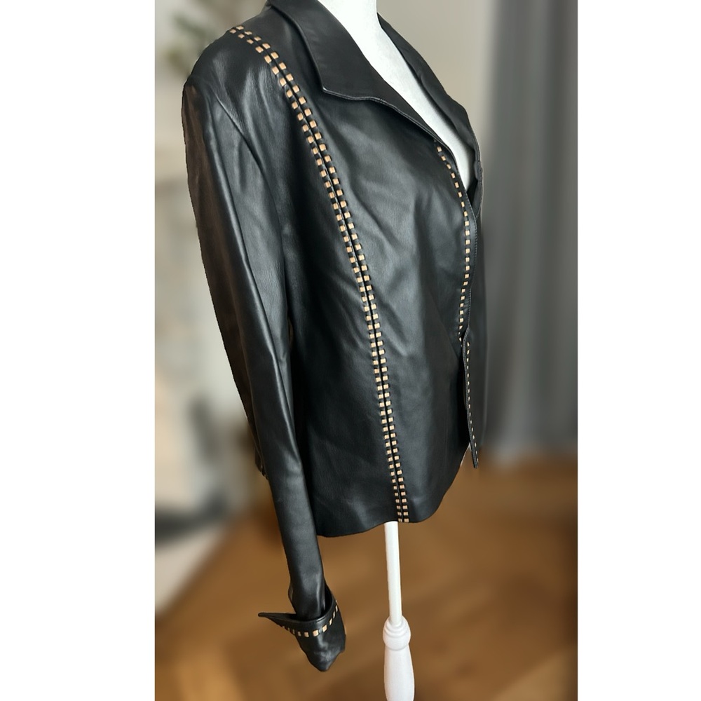 Black Leather Jacket with Tan Stitching